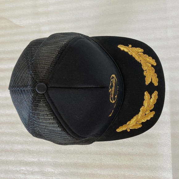 Vintage 80S SEA WORLD Snapback Trucker Mesh Hat Black Gold Embroidered Foam - Picture 2 of 8